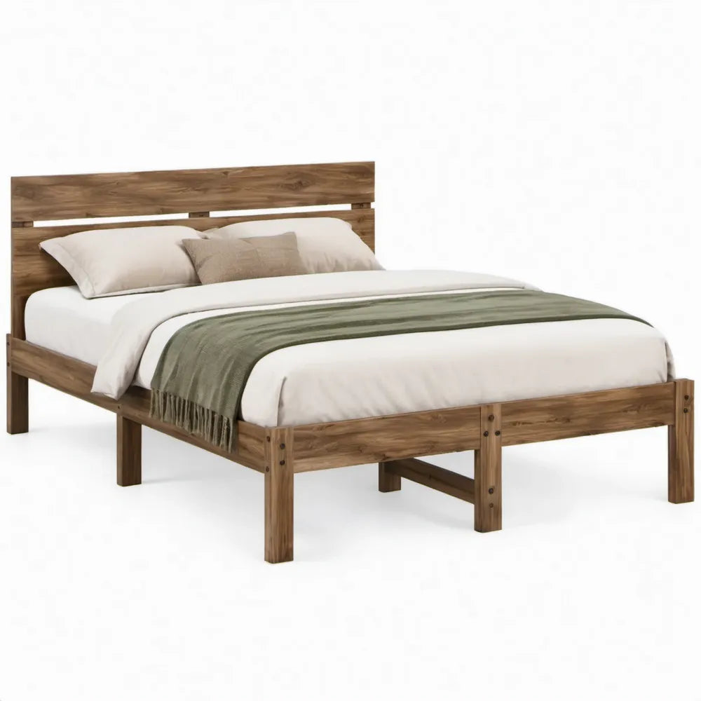 Tweepersoonsbedframe van massief grenenhout, walnootbruin, 160 x 200 cm