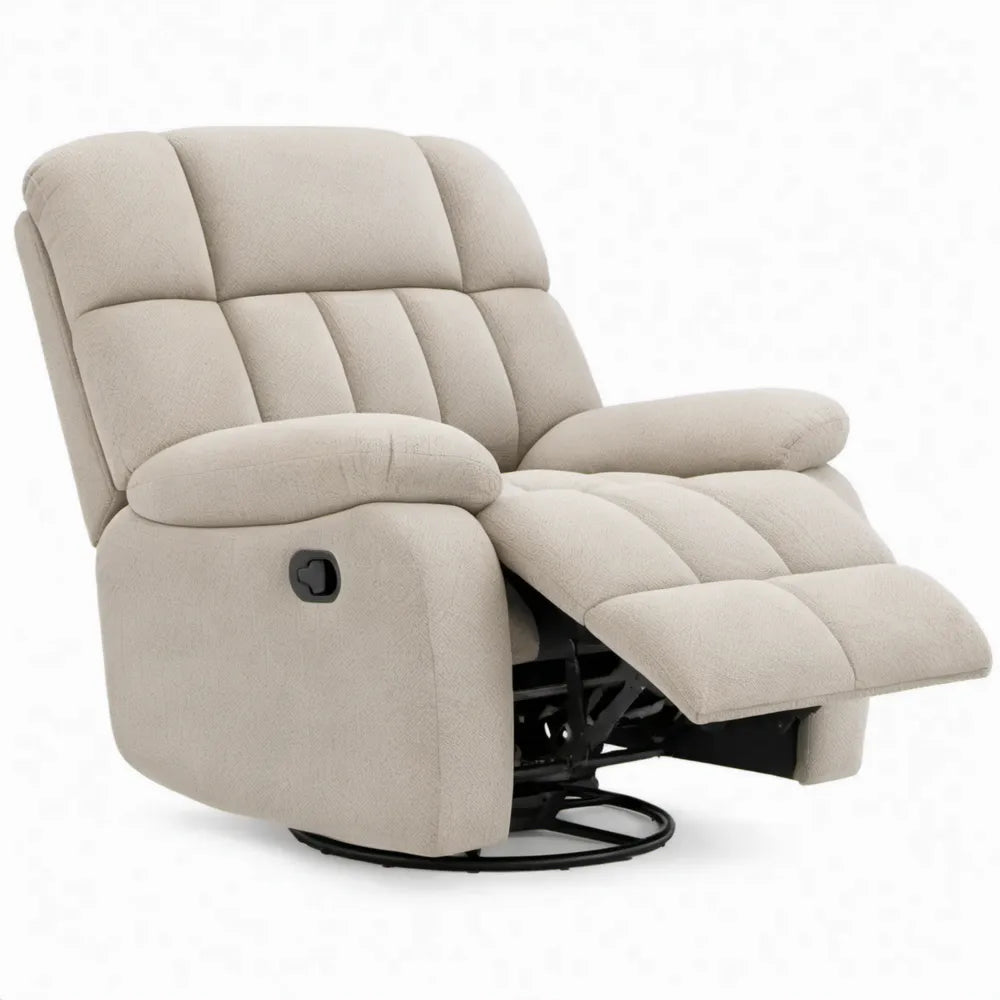Handmatig verstelbare draaibare fauteuil met voetensteun, beige/zwart, 95 x 95 x 103 cm