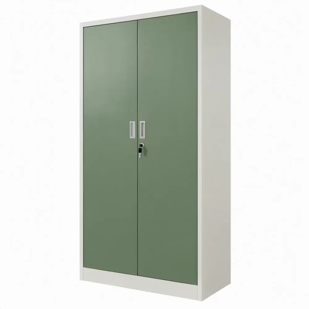 Stalen opbergkast met 2 deuren, cilinderslot en sleutel, 90 x 45 x 185 cm, groen/wit
