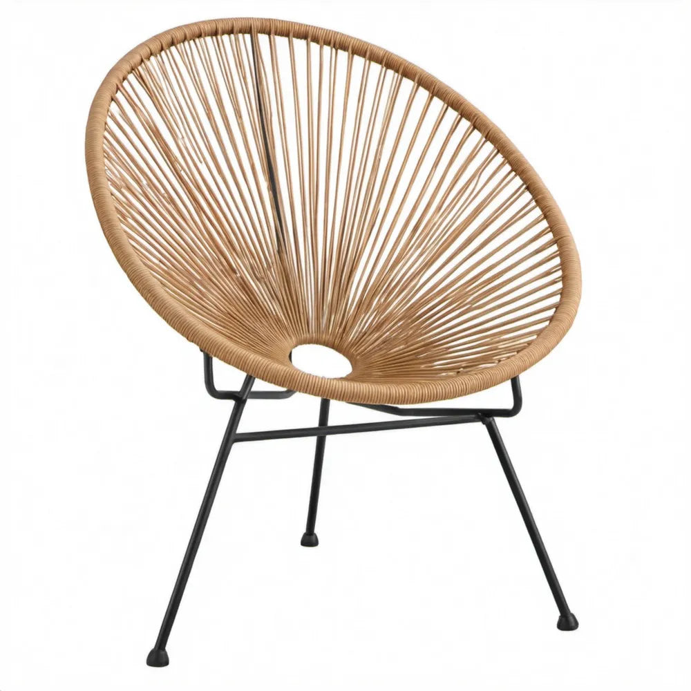Acapulco loungestoel ovaal van gevlochten PE-kunststof met stalen frame, Naturel/Zwart, 73 x 85 x 85 cm