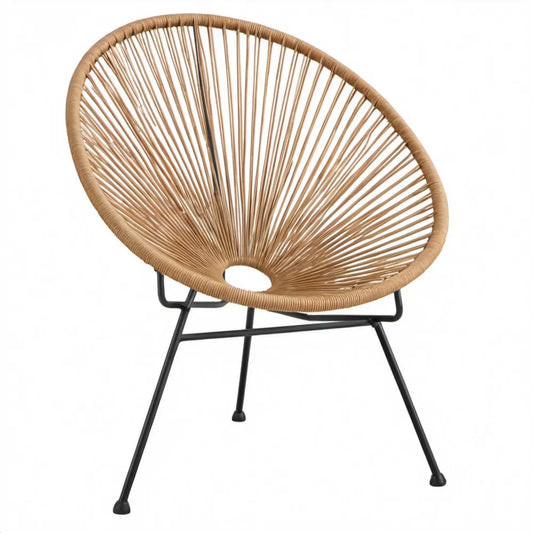 Acapulco loungestoel ovaal van gevlochten PE-kunststof met stalen frame, Naturel/Zwart, 73 x 85 x 85 cm