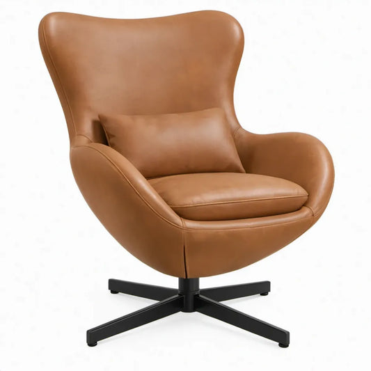 Draaibare loungestoel met kussen, 78 x 85 x 105 cm, cognac PU-leer en zwart staal