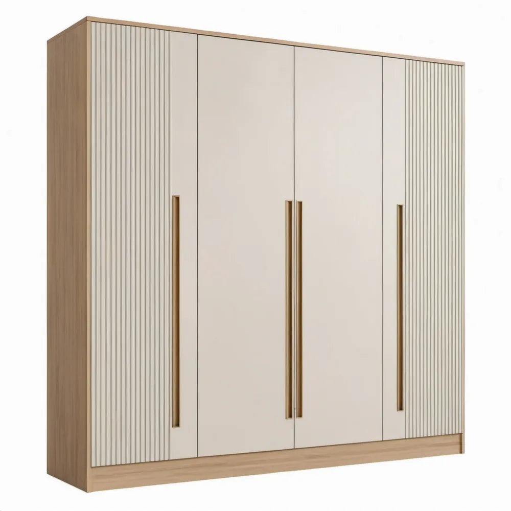 Kledingkast met 4 draaideuren, beige en lichte eik, 200 x 60 x 200 cm