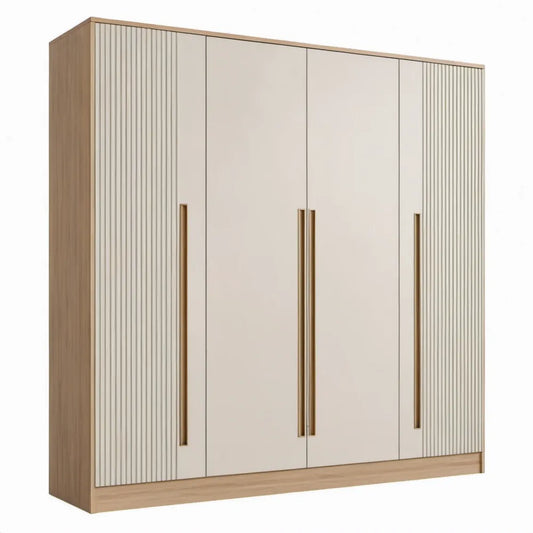 Kledingkast met 4 draaideuren, beige en lichte eik, 200 x 60 x 200 cm