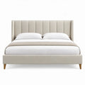Gestoffeerd bedframe 160 x 200 cm Beige met Bruine houten poten