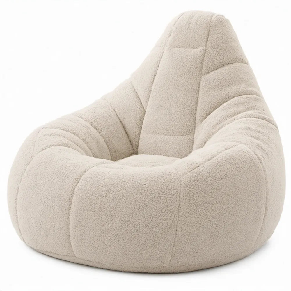 Peervormige zitzakfauteuil van teddy polyester, crème, 90 x 90 x 110 cm