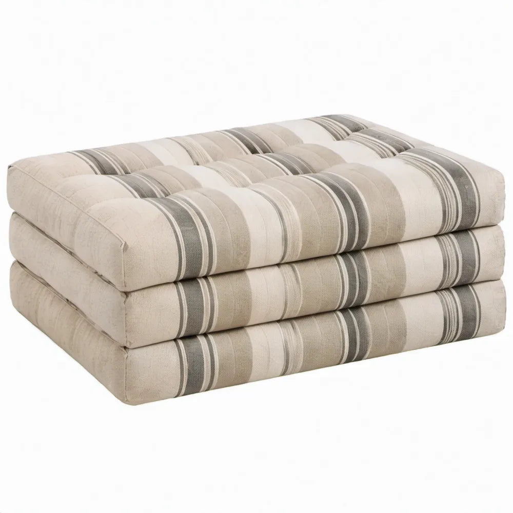 Opvouwbaar vloerkussen 100 x 70 x 30 cm – Beige/Grijs/Wit gestreept