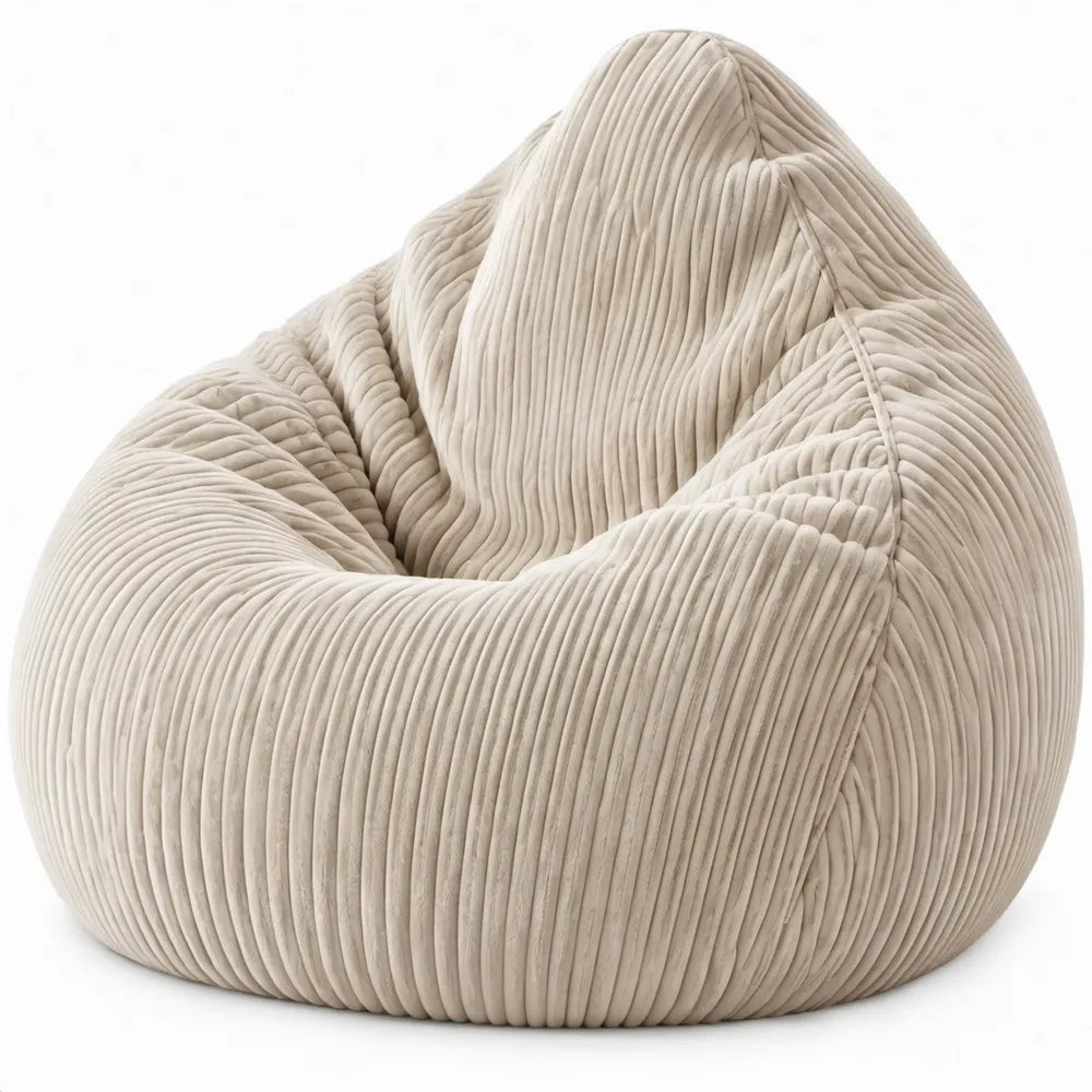 Druppelvormige zitzak 90 x 90 x 90 cm Beige ribfluweel polyester met EPS-korrelvulling