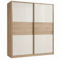 Schuifdeurkast 180 x 60 x 200 cm in wit en eikenhoutlook