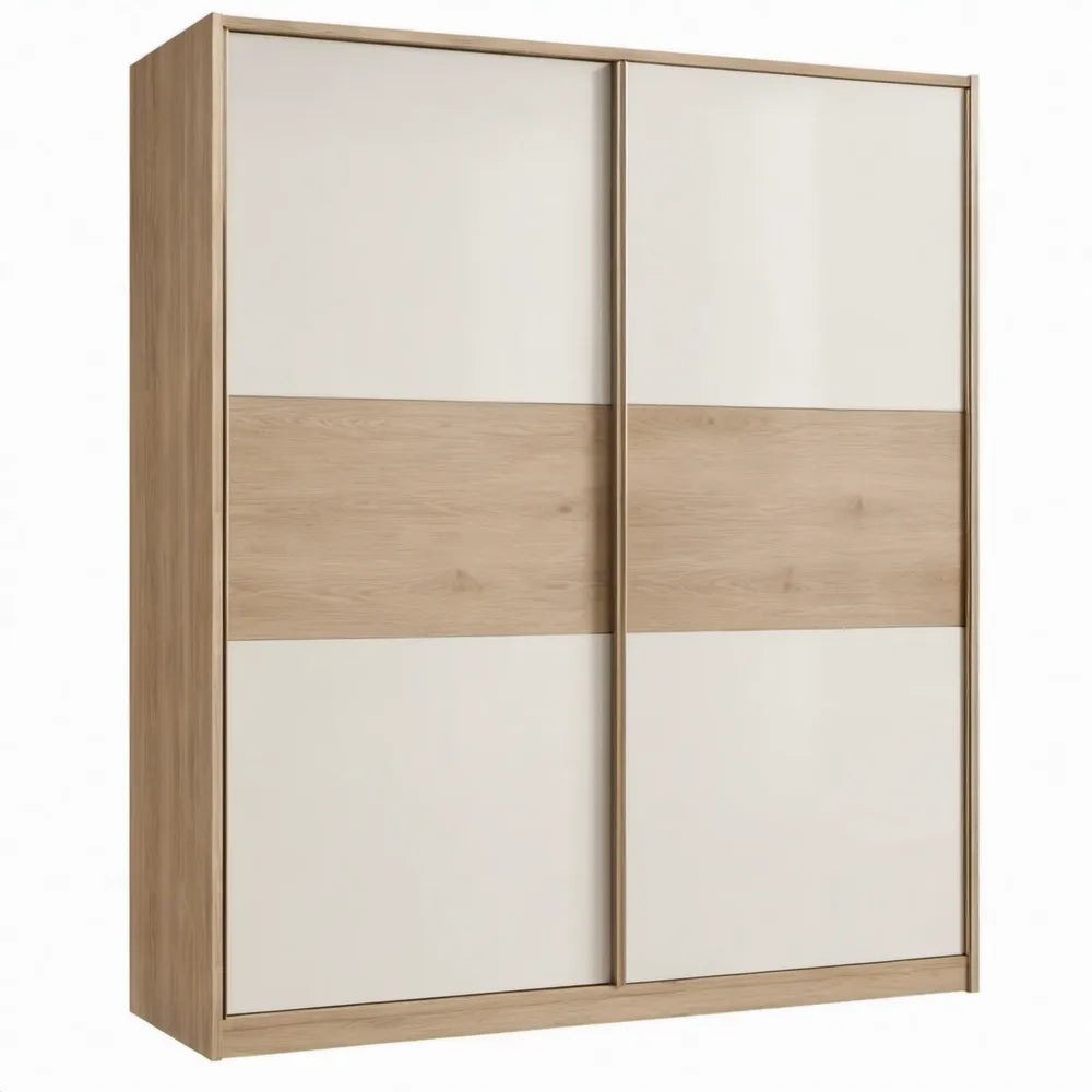 Schuifdeurkast 180 x 60 x 200 cm in wit en eikenhoutlook
