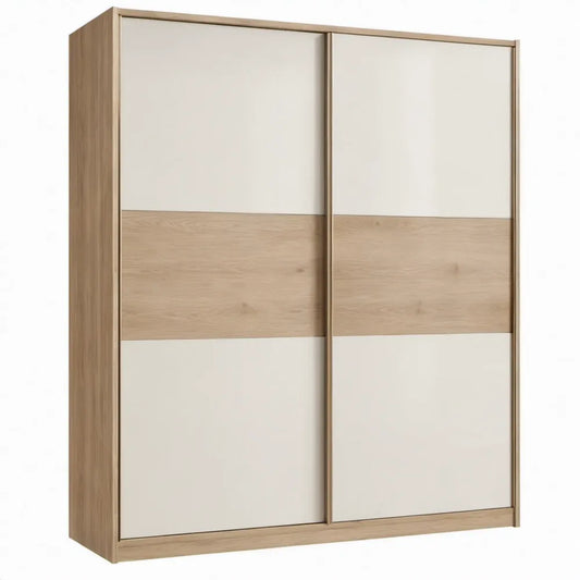 Schuifdeurkast 180 x 60 x 200 cm in wit en eikenhoutlook