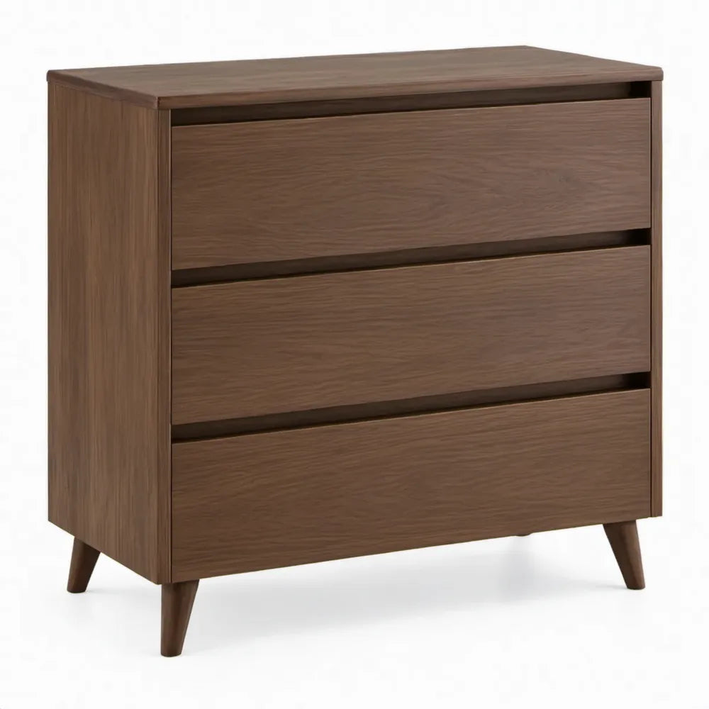 Donkerbruine ladekast met 3 lades, walnootdecor, 80 x 40 x 90 cm