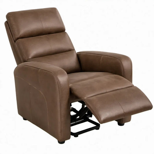Handmatig verstelbare relaxfauteuil met voetensteun van bruin PU-kunstleer, 90 x 95 x 102 cm