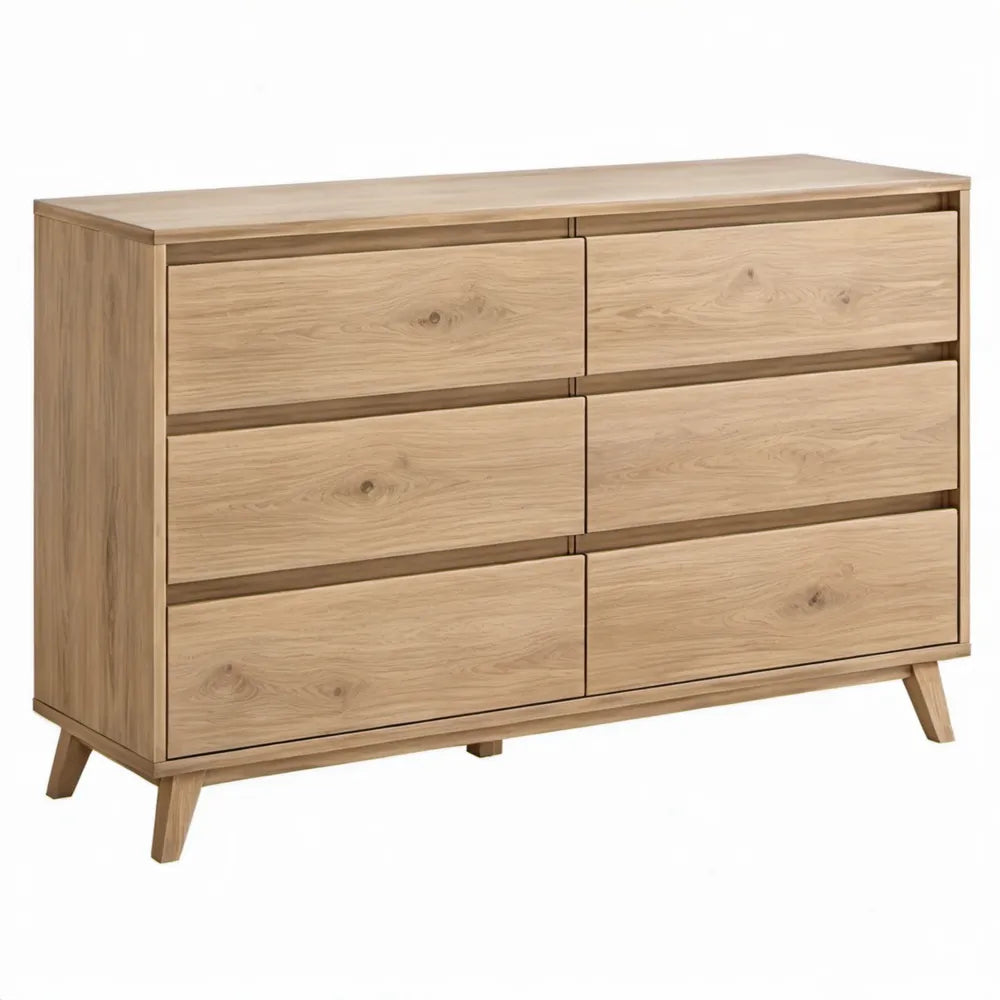 Ladekast met 6 laden van massief eikenhout, naturel, 140 x 45 x 85 cm