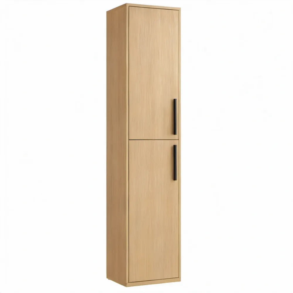 Hoge opbergkast met 2 deuren, 40 x 35 x 180 cm, naturel eiken met zwart