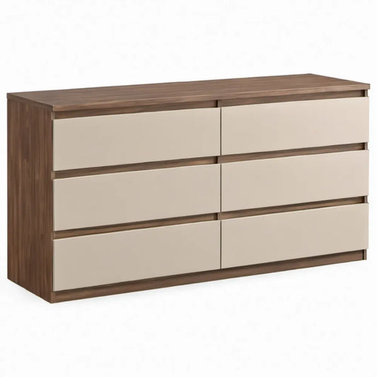 Ladekast met 6 lades, 160 x 45 x 75 cm, walnootbruin en beige